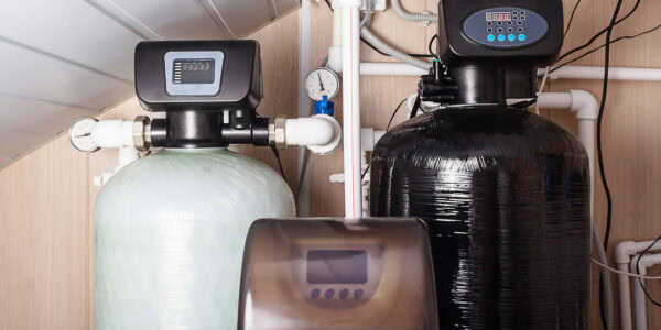 Home water filter softener system. Water purification.