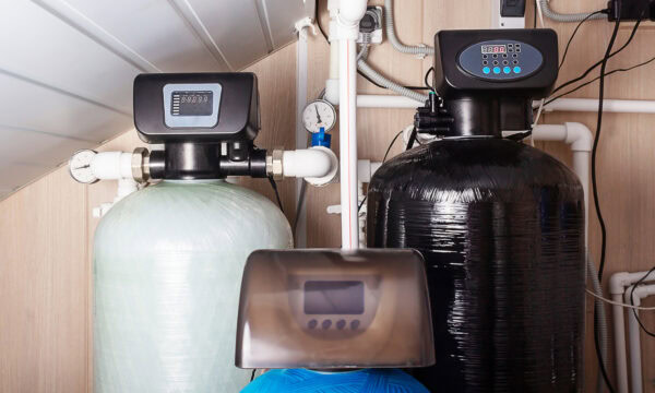 Home water filter softener system. Water purification.